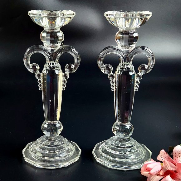 Accents Vintage Handcrafted Crystal Clear Candlestick Holders Austria